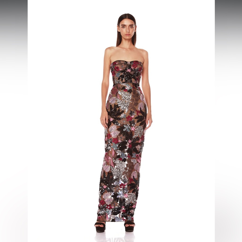 Bronx and Banco Dahlia Leona Embroidered Strapless Maxi Dress